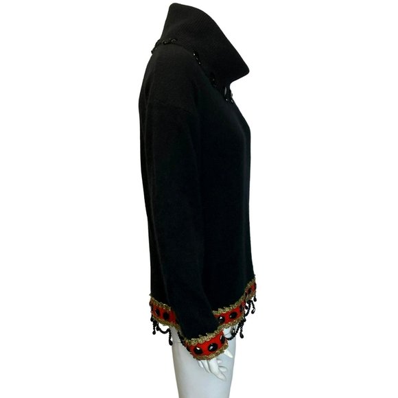 Vintage Black 80s Beaded Sweater Long Cowl Neck Size M Embellished SPREE Intl - Picture 5 of 9